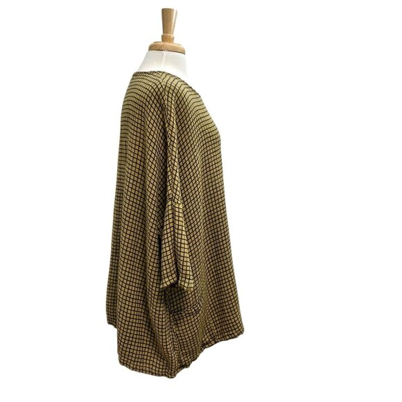 CUT LOOSE Linen Blend Boxy Check Pattern Slouchy Top Pockets Gold Black One Size - Picture 5 of 9